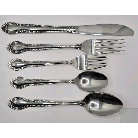 Vintage Stainless Flatware Spoon Knife Fork Columbia Japan Beaded Edge Set of 4 - Picture 4 of 10
